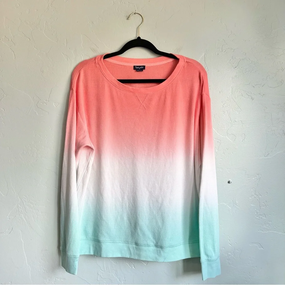 Splendid Women’s Coral Mint Ombre Tie Waffle Knit Thermal Top Beachy Coastal MED